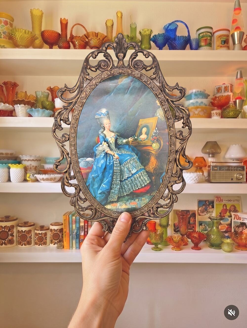 Vintage Ornate Brass Rococo Frame Marie Antoinette Print No Glass